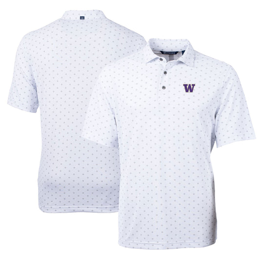 Men's Cutter & Buck White Washington Huskies Virtue Eco Pique Tile Print Polo