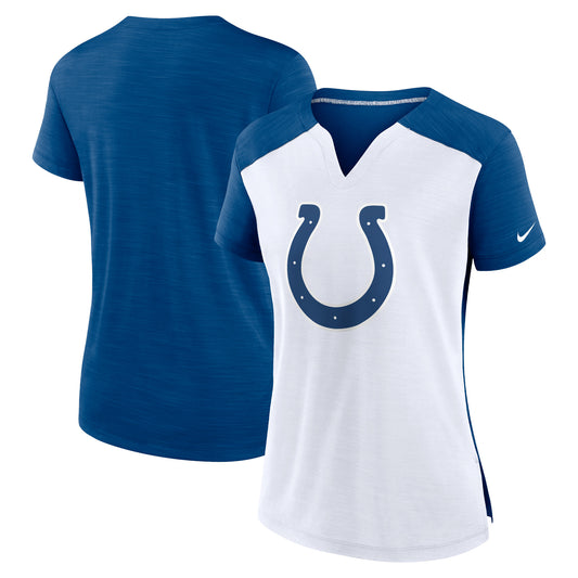 Women's Nike White/Royal Indianapolis Colts Impact Exceed Performance Notch Neck T-Shirt