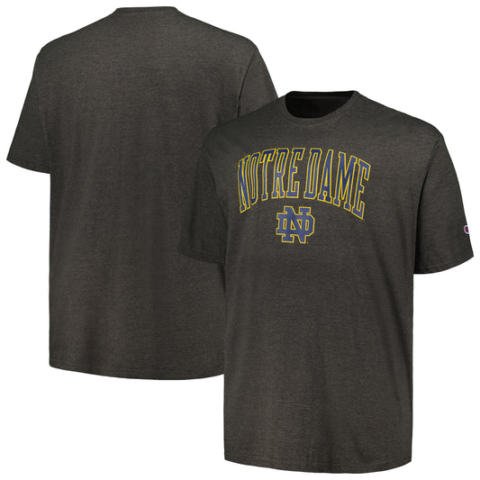 Men's Champion Heathered Charcoal Notre Dame Fighting Irish Big & Tall Arch Over Wordmark T-Shirt