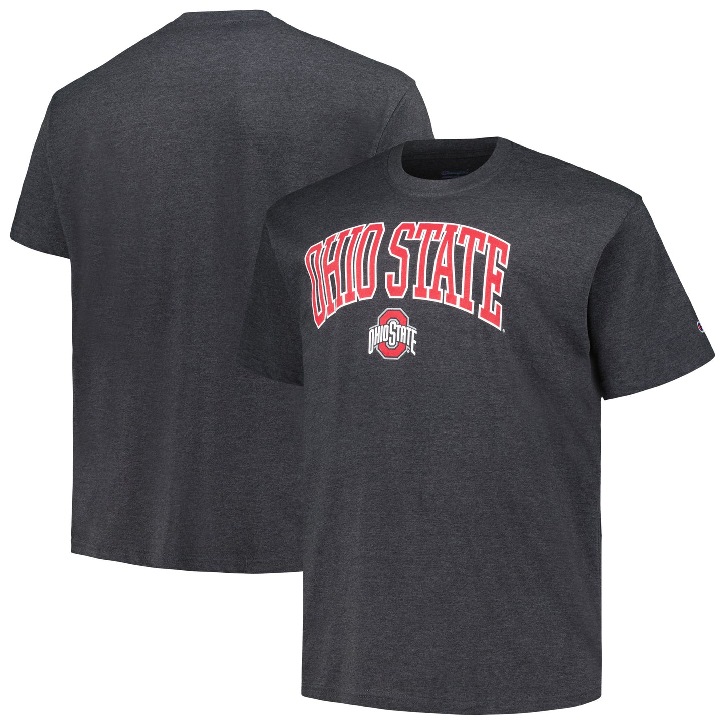 Men's Champion Heathered Charcoal Ohio State Buckeyes Big & Tall Arch Over Wordmark T-Shirt