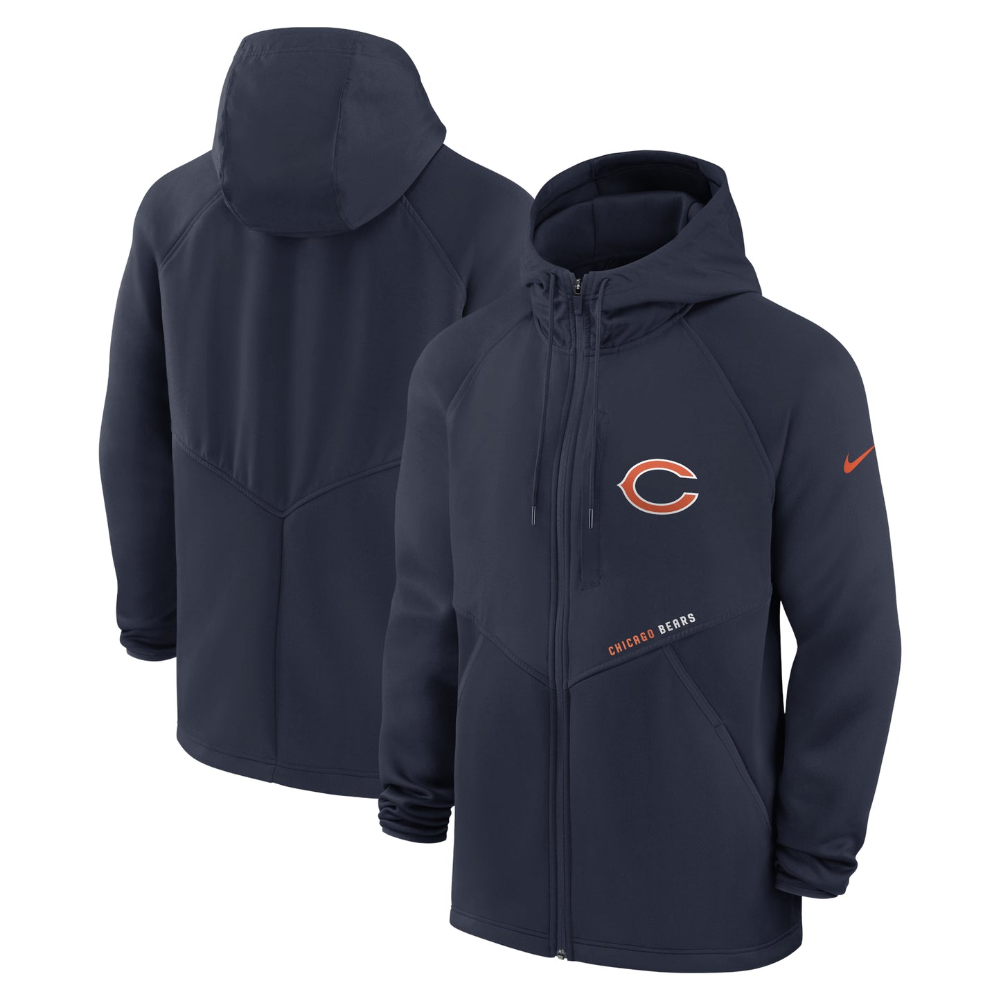 Men's Nike Navy Chicago Bears Spacer Raglan Performance Full-Zip Hoodie