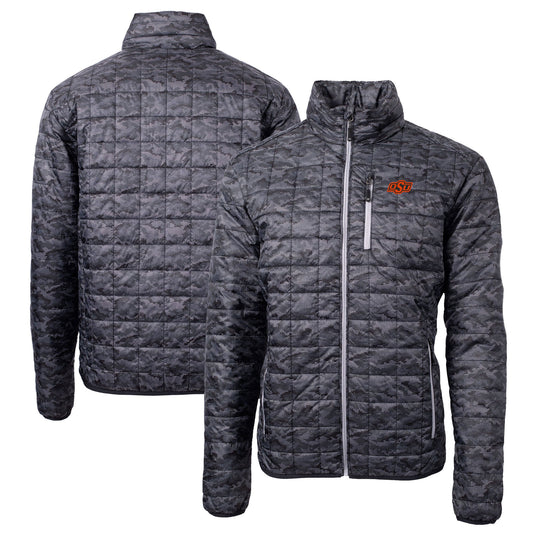 Men's Cutter & Buck  Black Oklahoma State Cowboys Rainier Primaloft Eco Full-Zip Hooded Jacket