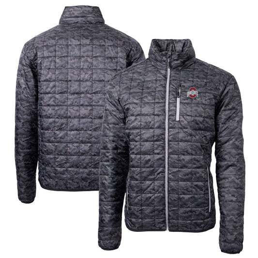 Men's Cutter & Buck  Black Ohio State Buckeyes Rainier Primaloft Eco Full-Zip Hooded Jacket