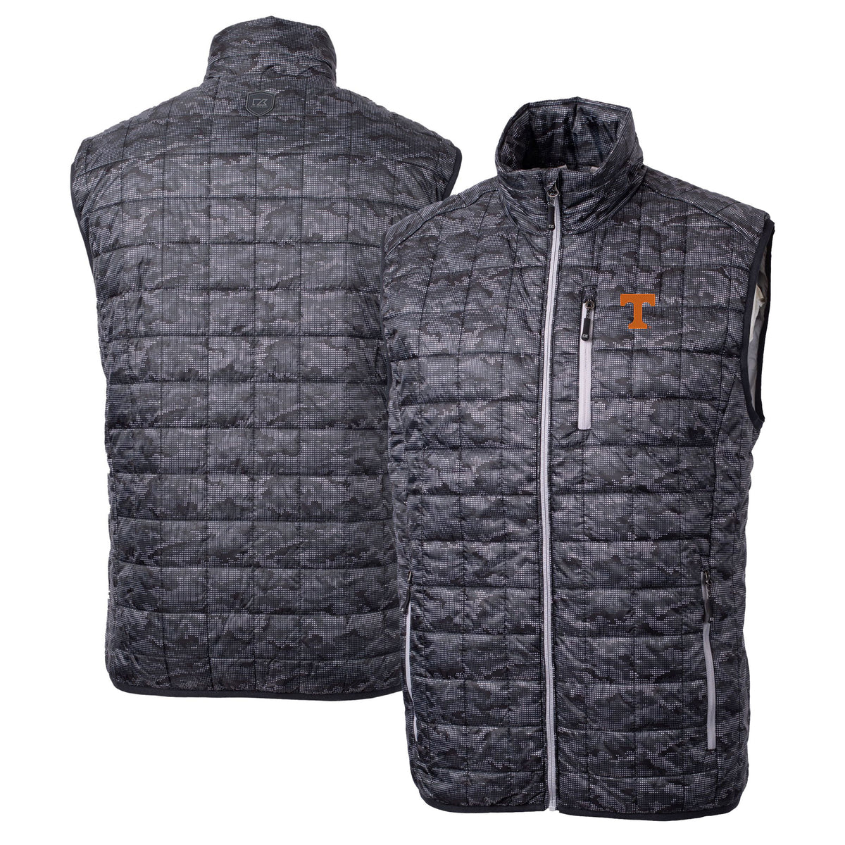 Men's Cutter & Buck  Black Tennessee Volunteers Rainier PrimaLoft Eco Insulated Printed Full-Zip Puffer Vest