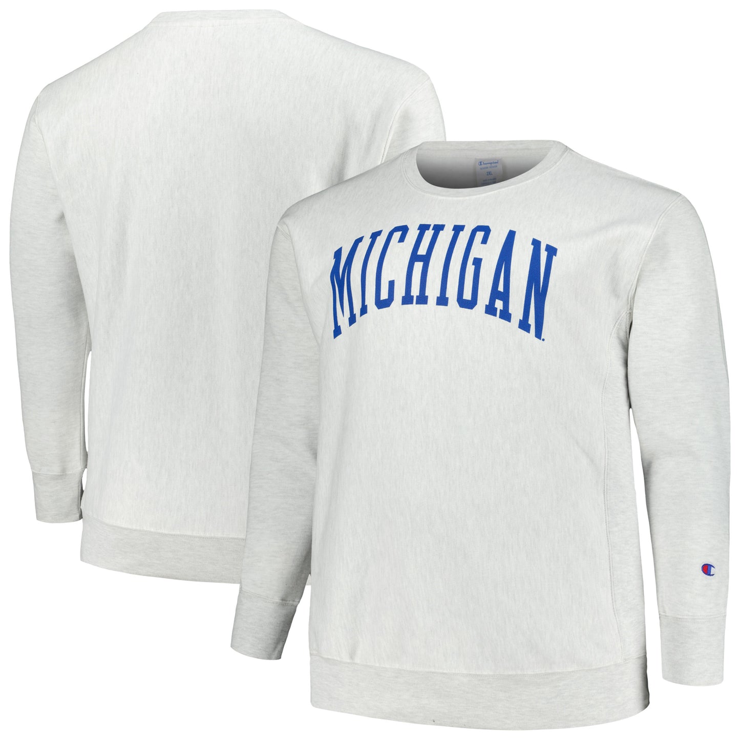 Men's Champion Ash Michigan Wolverines Big & Tall Reverse Weave Fleece Crewneck Pullover Sweatshirt