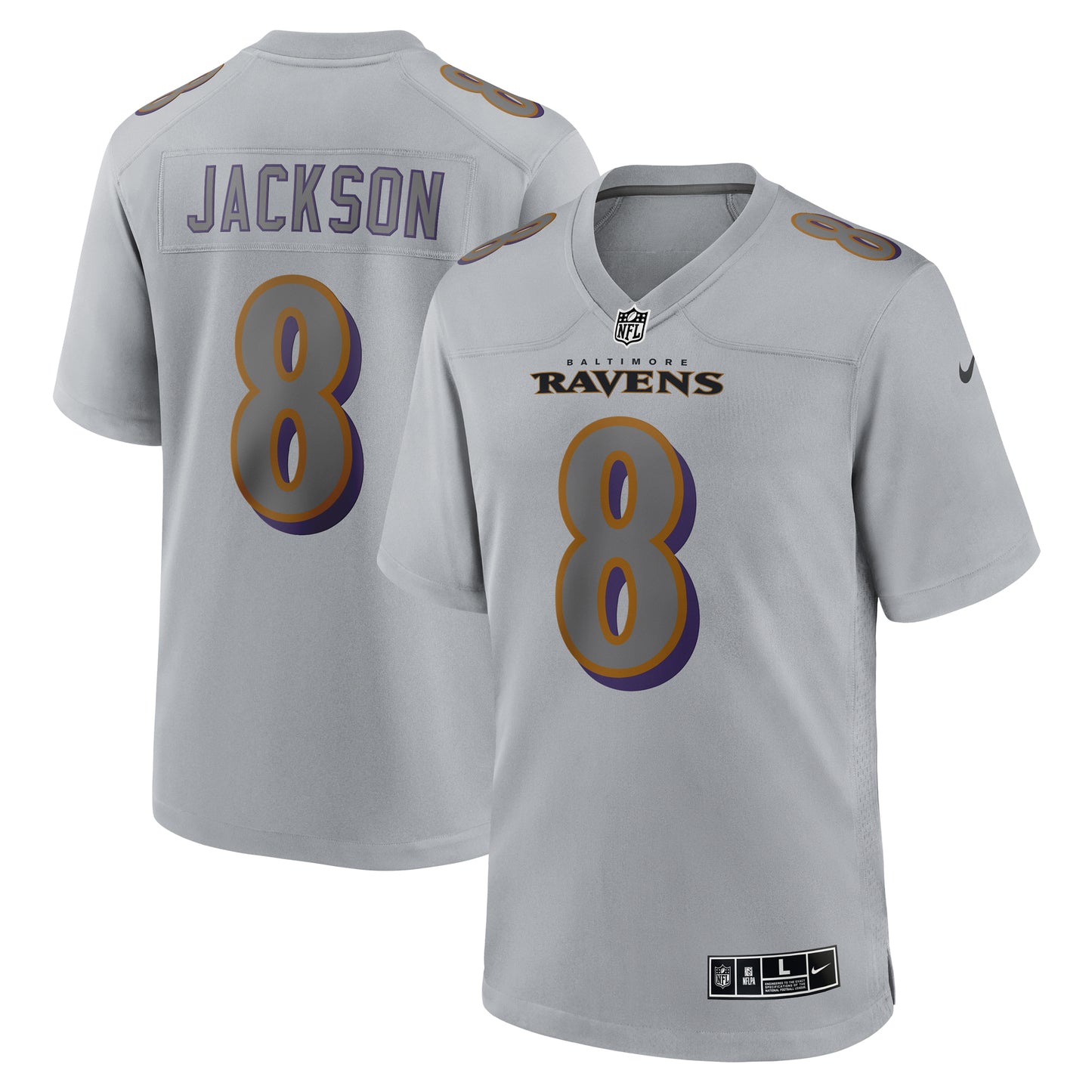 Men's Nike Lamar Jackson Gray Baltimore Ravens Atmosphere Fashion Game Jersey