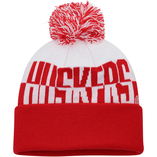 Men's adidas Scarlet/White Nebraska Huskers Colorblock Cuffed Knit Hat with Pom