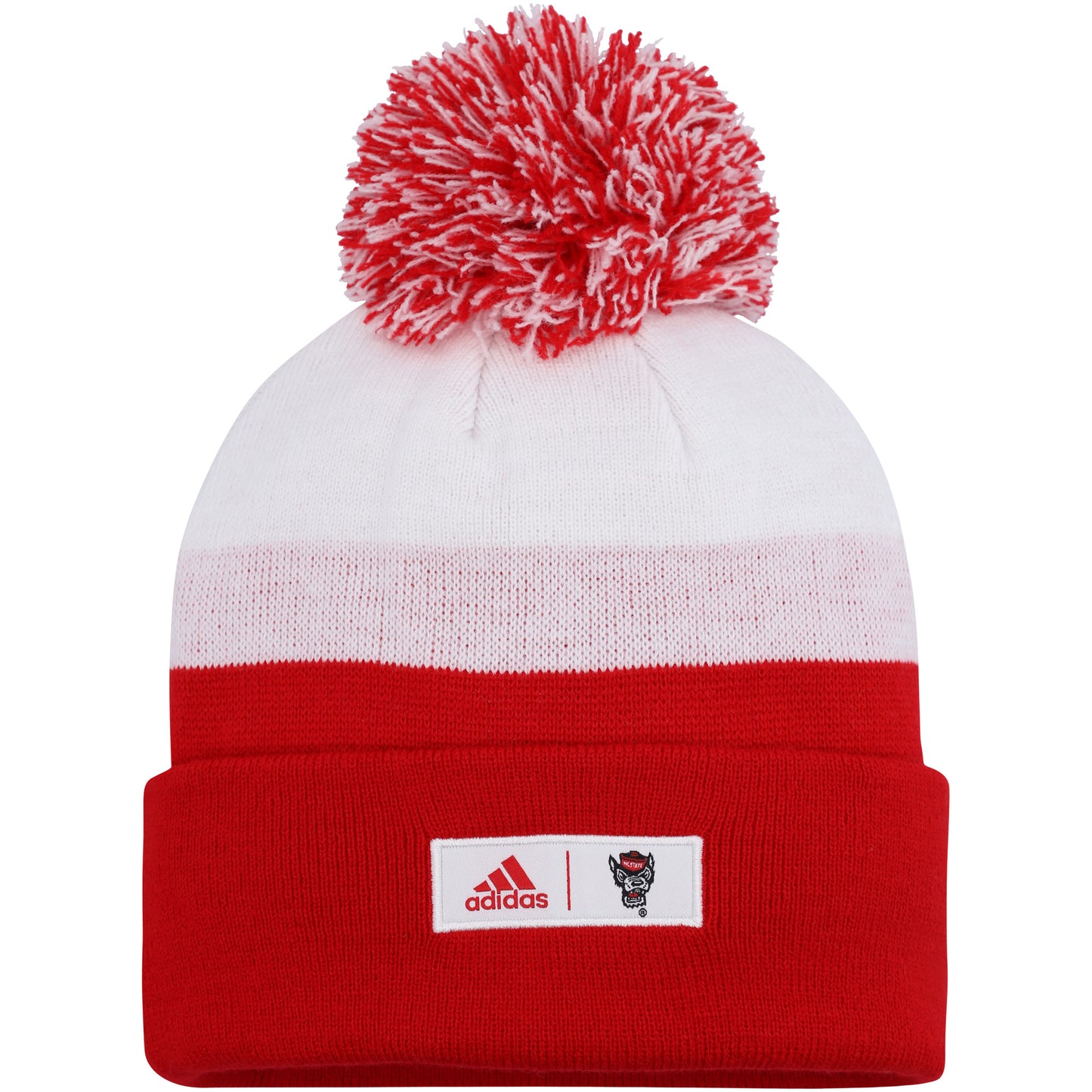 Men's adidas Red/White NC State Wolfpack Colorblock Cuffed Knit Hat with Pom