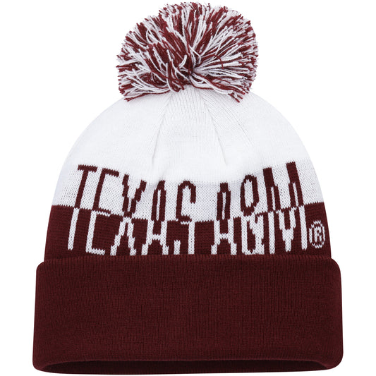 Men's adidas Maroon/White Texas A&M Aggies Colorblock Cuffed Knit Hat with Pom