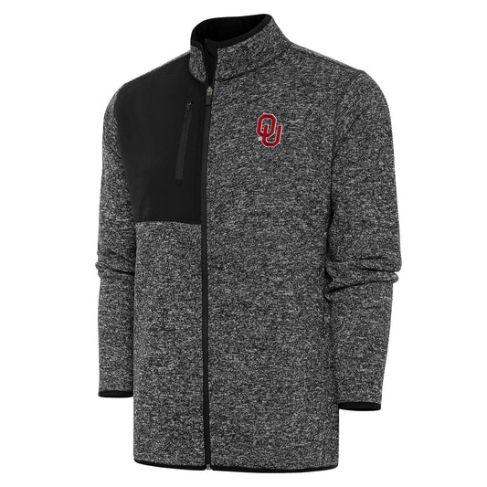 Men's Antigua Heathered Black Oklahoma Sooners Fortune Full-Zip Jacket