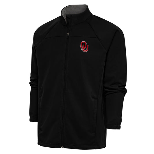 Men's Antigua Black Oklahoma Sooners Links Full-Zip Golf Jacket