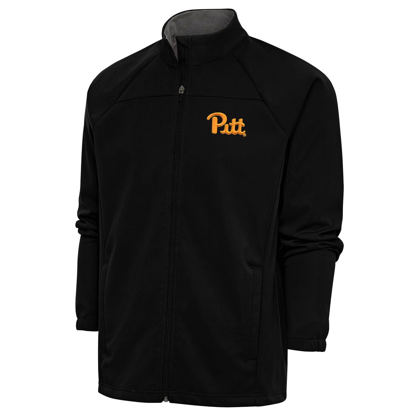 Men's Antigua Black Pitt Panthers Links Full-Zip Golf Jacket