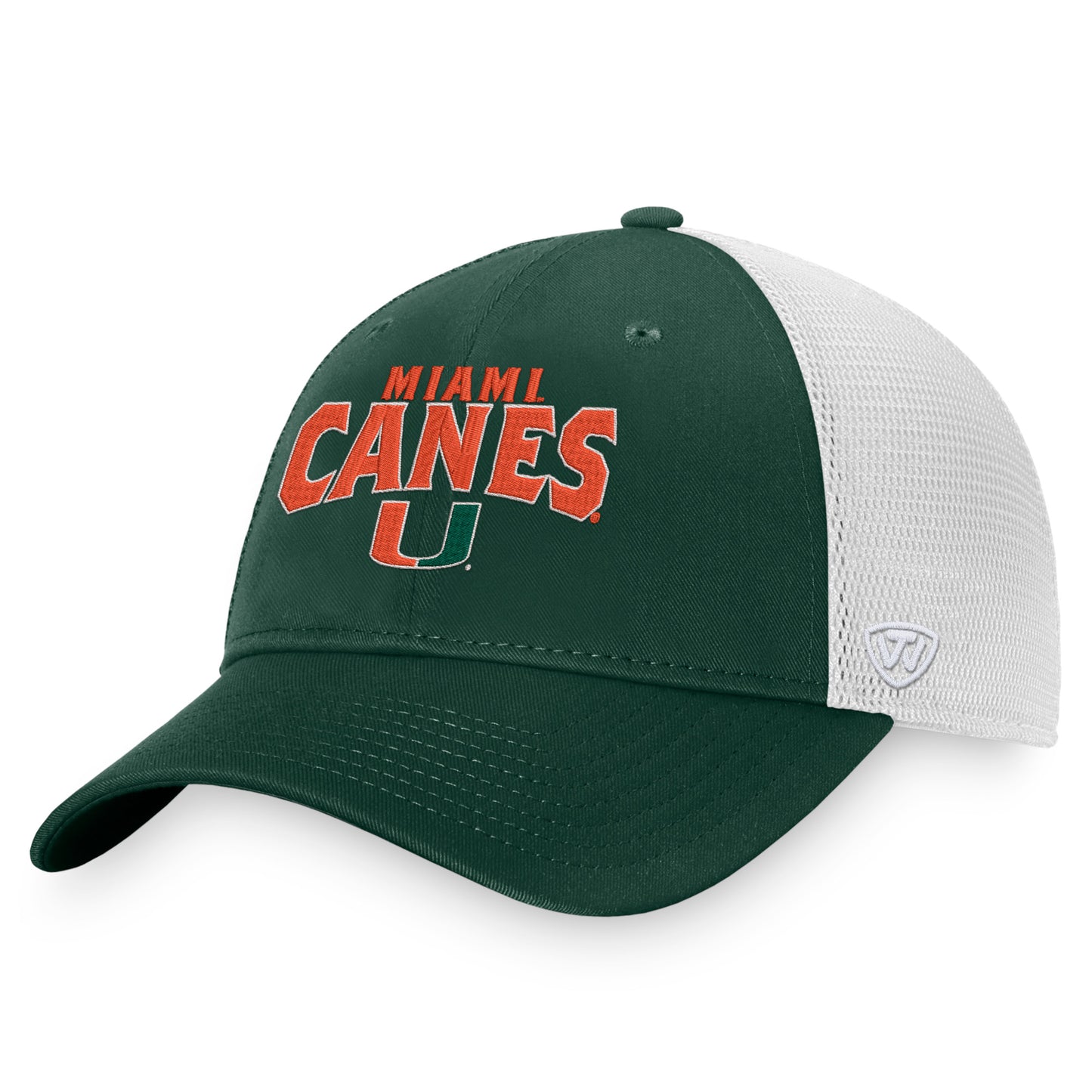 Men's Top of the World Green/White Miami Hurricanes Breakout Trucker Snapback Hat