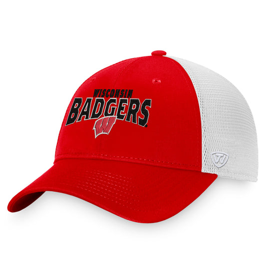 Men's Top of the World Red/White Wisconsin Badgers Breakout Trucker Snapback Hat