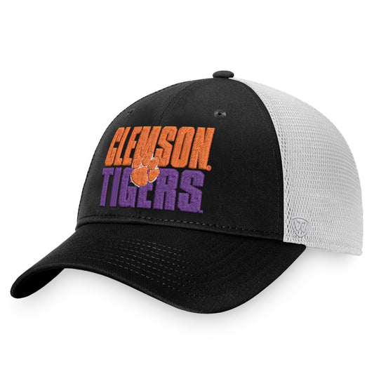 Men's Top of the World Black/White Clemson Tigers Stockpile Trucker Snapback Hat