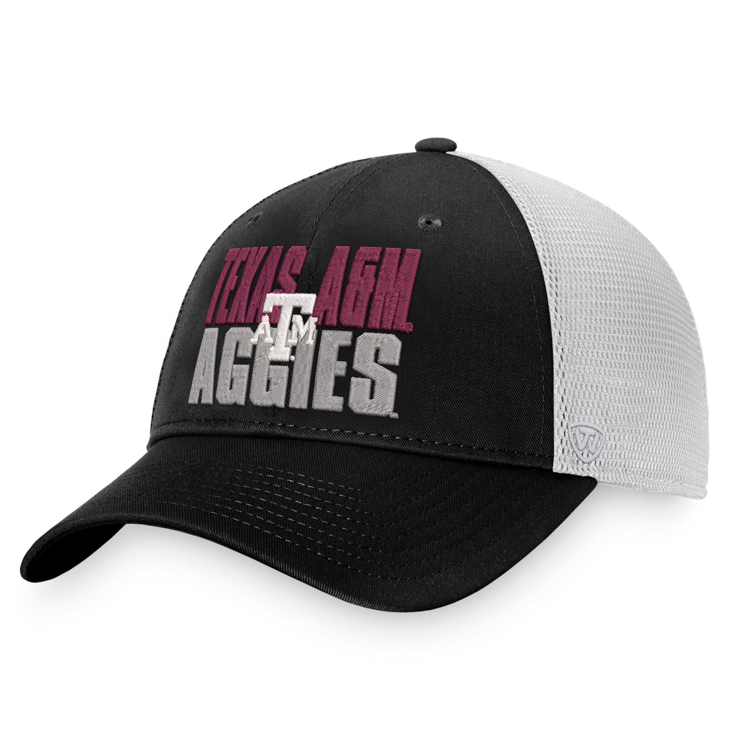 Men's Top of the World Black/White Texas A&M Aggies Stockpile Trucker Snapback Hat