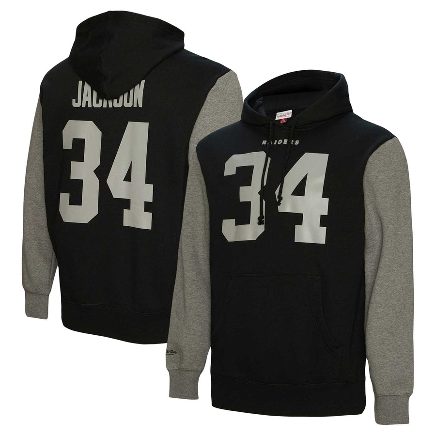 Men's Mitchell & Ness Bo Jackson Black Las Vegas Raiders Retired Player Name & Number Pullover Hoodie