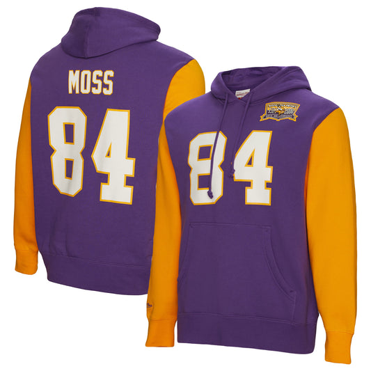 Men's Mitchell & Ness Randy Moss Purple Minnesota Vikings Retired Player Name & Number Pullover Hoodie