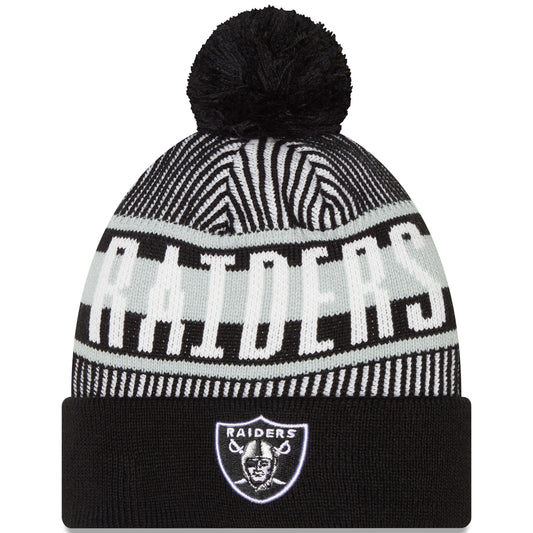 Men's New Era Black Las Vegas Raiders Striped Cuffed Knit Hat with Pom