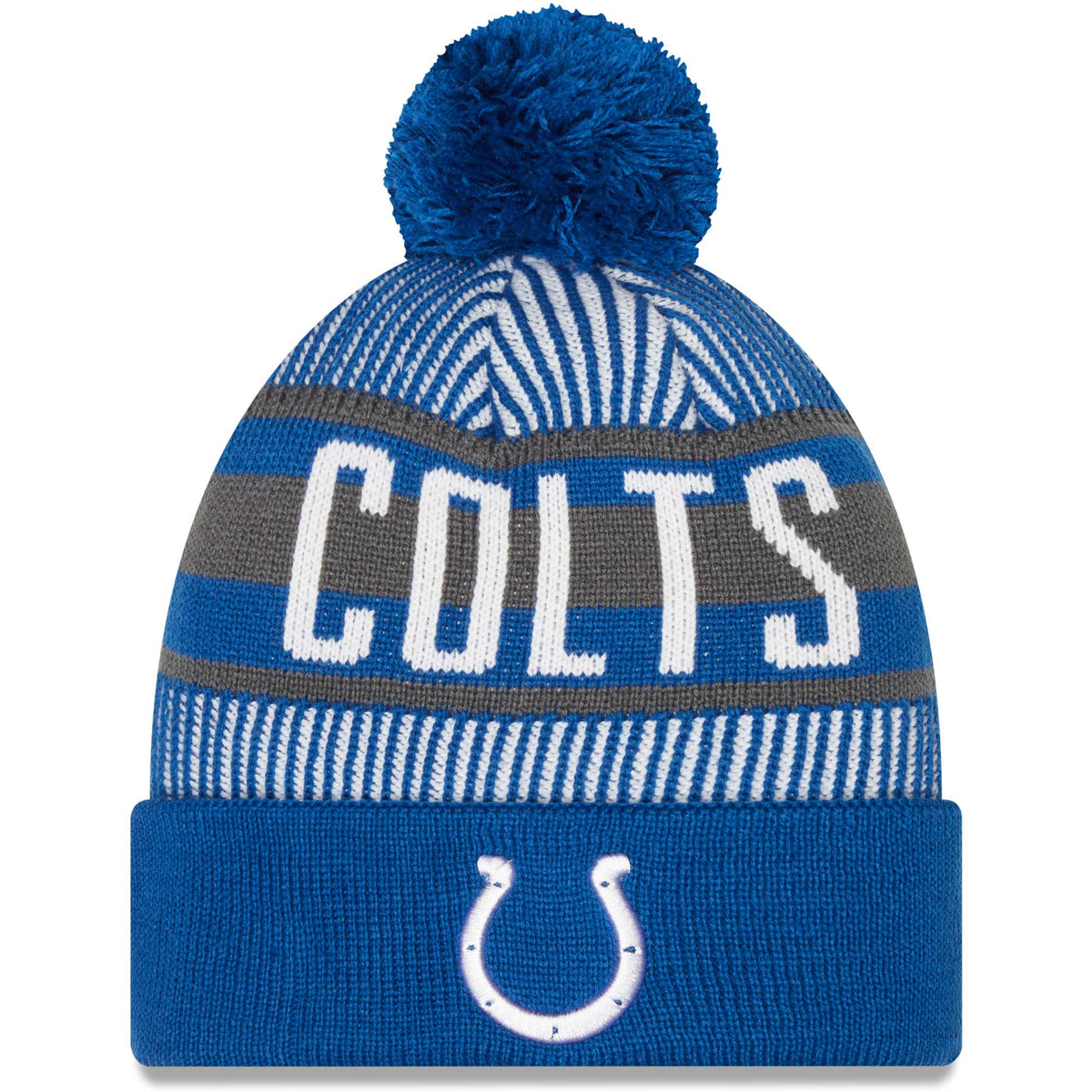 Men's New Era Royal Indianapolis Colts Striped Cuffed Knit Hat with Pom