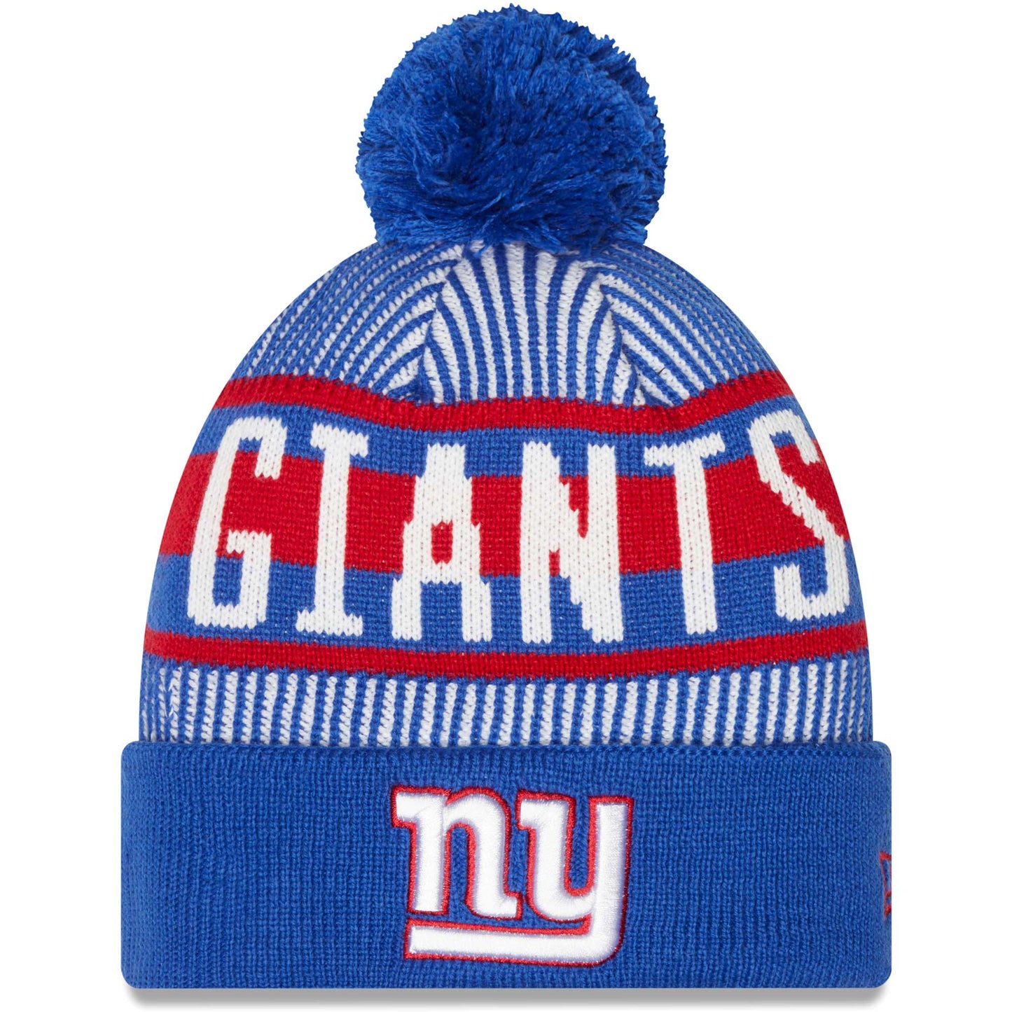 Men's New Era Royal New York Giants Striped Cuffed Knit Hat with Pom