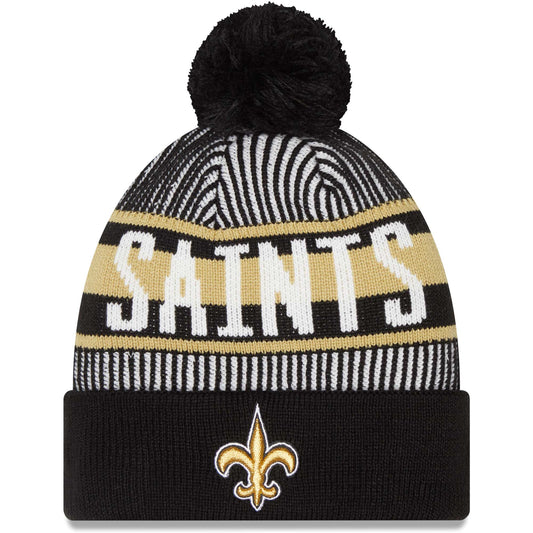 Men's New Era Black New Orleans Saints Striped Cuffed Knit Hat with Pom