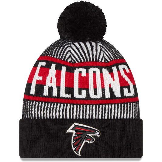 Men's New Era Black Atlanta Falcons Striped Cuffed Knit Hat with Pom