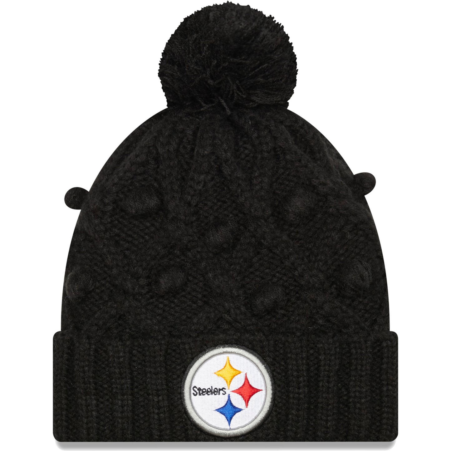 Girls Youth New Era Black Pittsburgh Steelers Toasty Cuffed Knit Hat with Pom