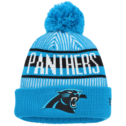 Youth New Era Blue Carolina Panthers Striped  Cuffed Knit Hat with Pom