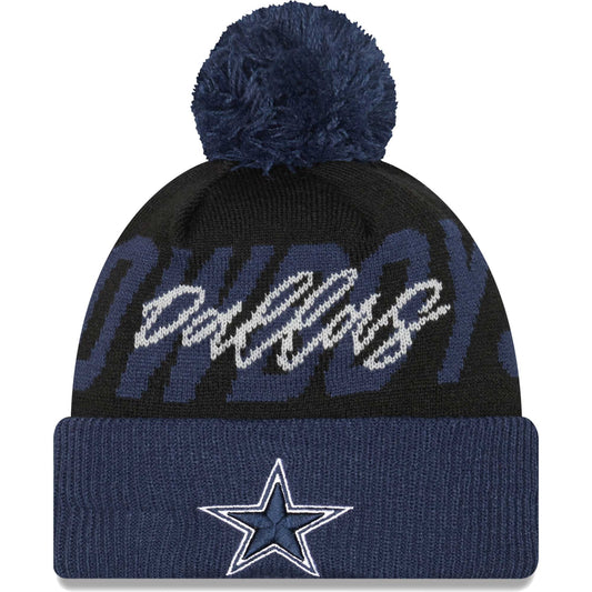 Men's New Era Navy/Black Dallas Cowboys Confident Cuffed Knit��Hat with Pom