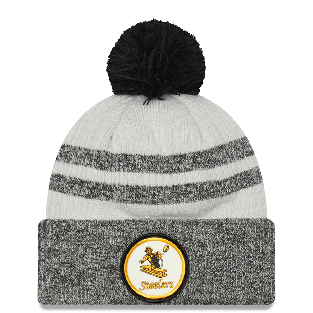 Men's New Era Black Pittsburgh Steelers 2022 Sideline Historic Cuffed Pom Knit Hat