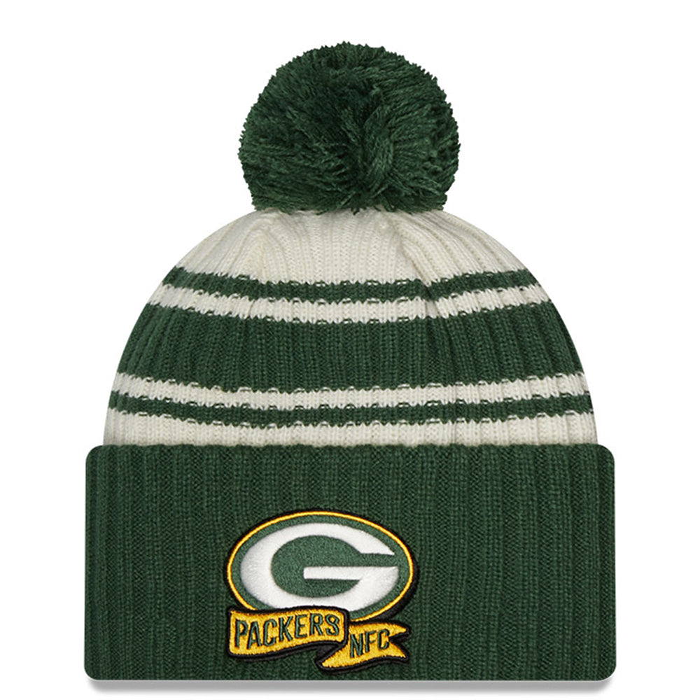 Men's New Era  Cream/Green Green Bay Packers 2022 Sideline Sport Cuffed Pom Knit Hat