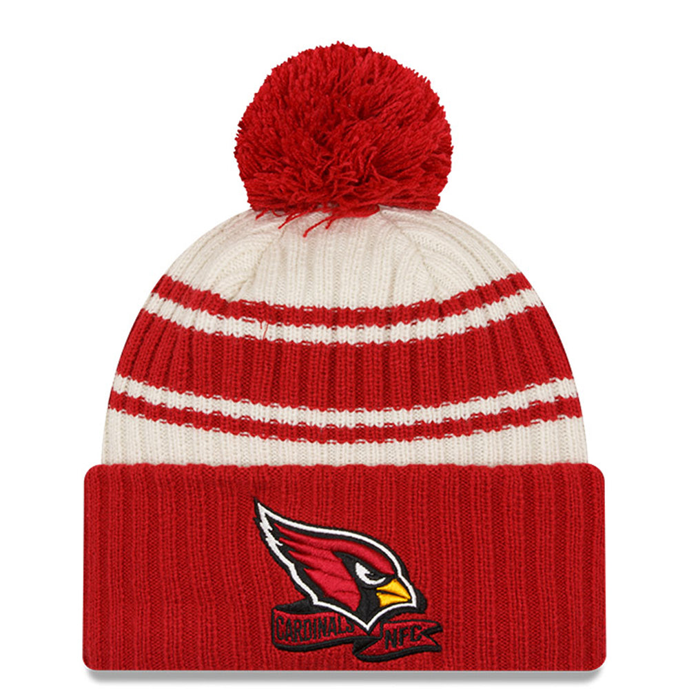 Men's New Era Cream/Cardinal Arizona Cardinals 2022 Sideline Sport Cuffed Pom Knit Hat