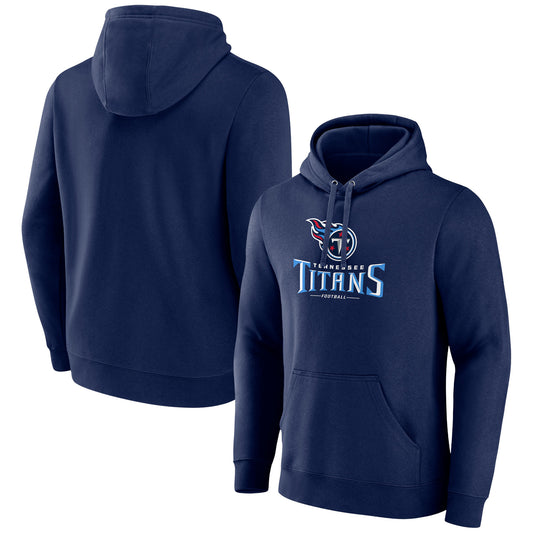 Men's Navy Tennessee Titans Logo Team Lockup Fitted Pullover Hoodie