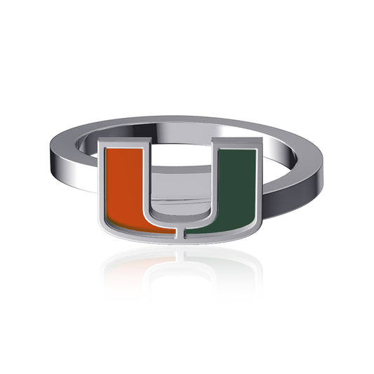 Dayna Designs Miami Hurricanes Bypass Enamel Silver Ring