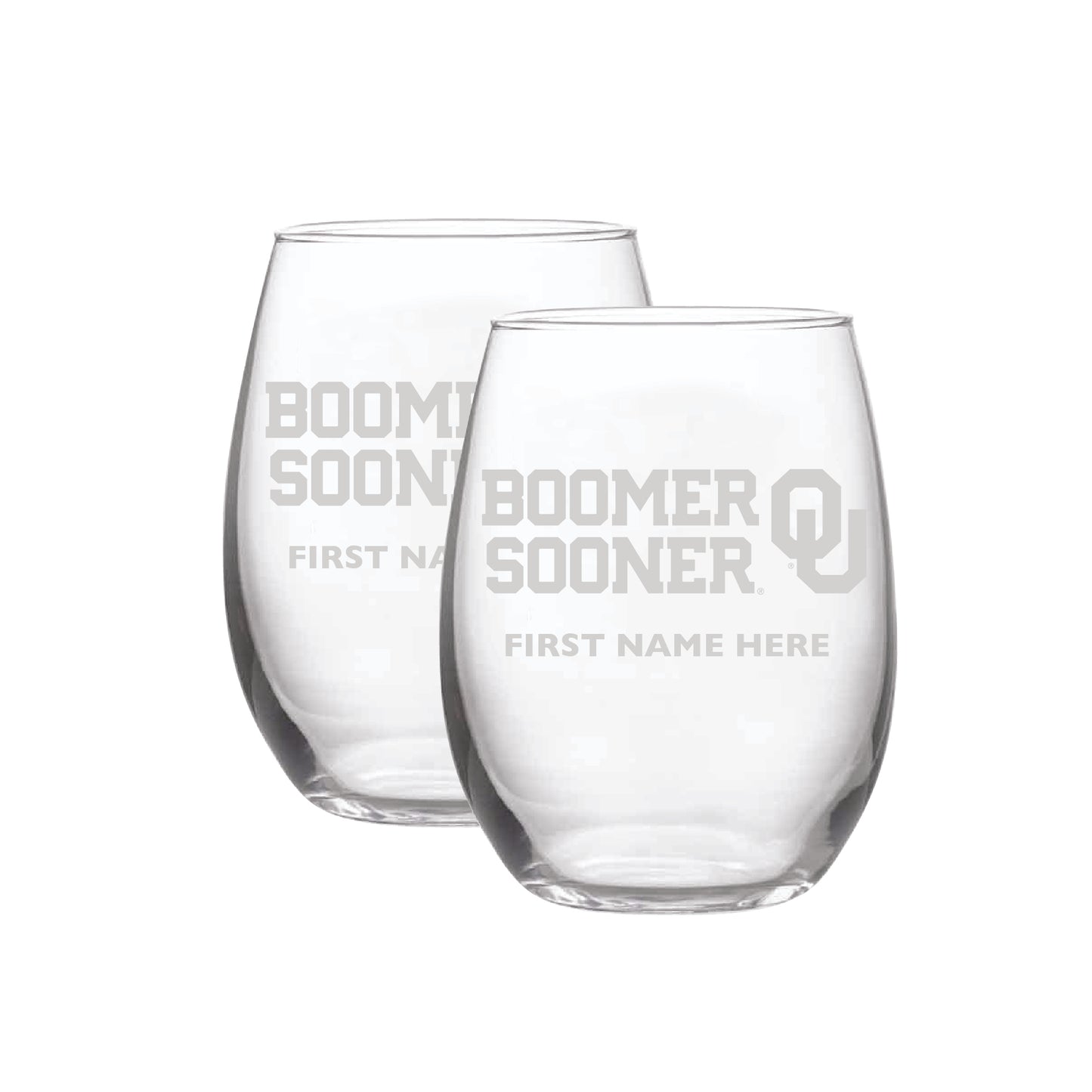 Oklahoma Sooners Two-Pack 21oz. Personalized Etched Stemless Wine Glass