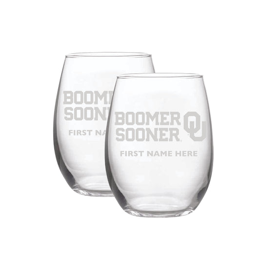 Oklahoma Sooners Two-Pack 21oz. Personalized Etched Stemless Wine Glass