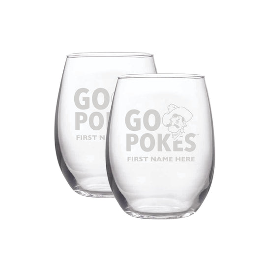 Oklahoma State Cowboys Two-Pack 21oz. Personalized Etched Stemless Wine Glass