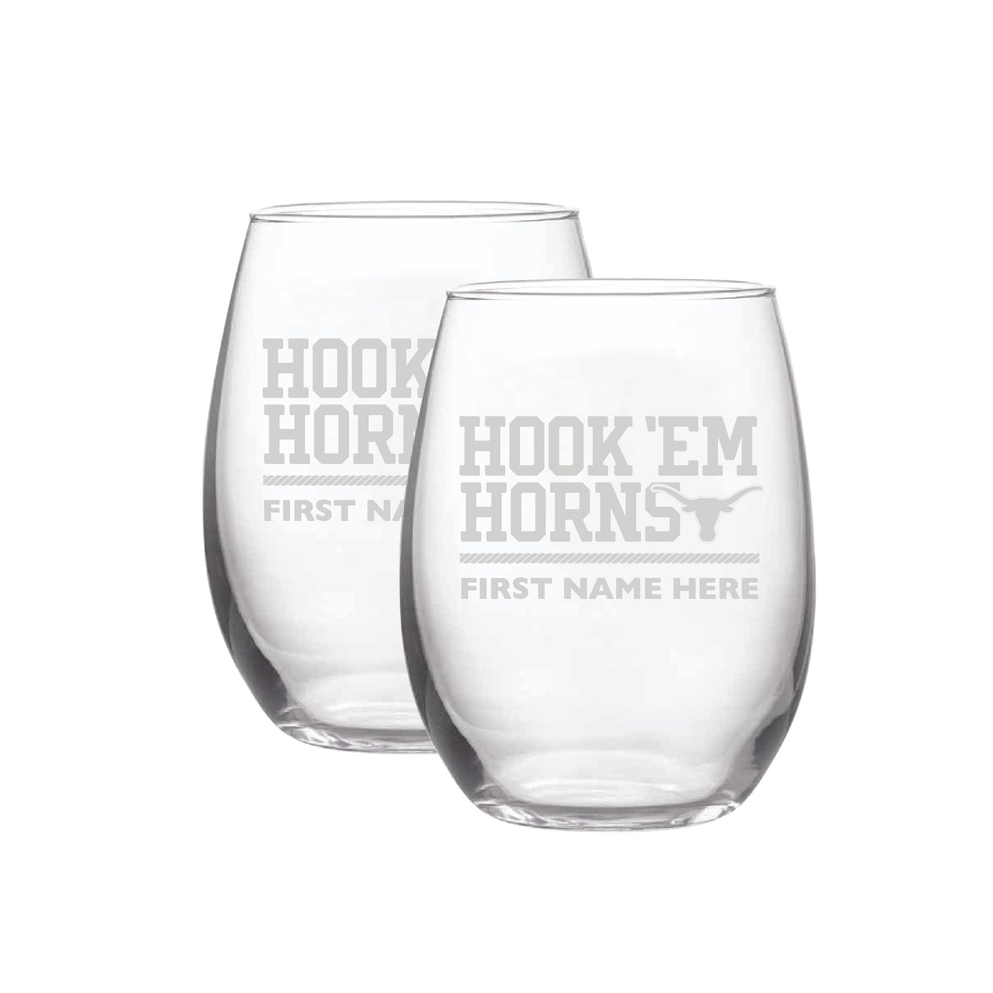 Texas Longhorns Two-Pack 21oz. Personalized Etched Stemless Wine Glass