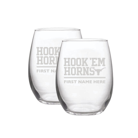 Texas Longhorns Two-Pack 21oz. Personalized Etched Stemless Wine Glass