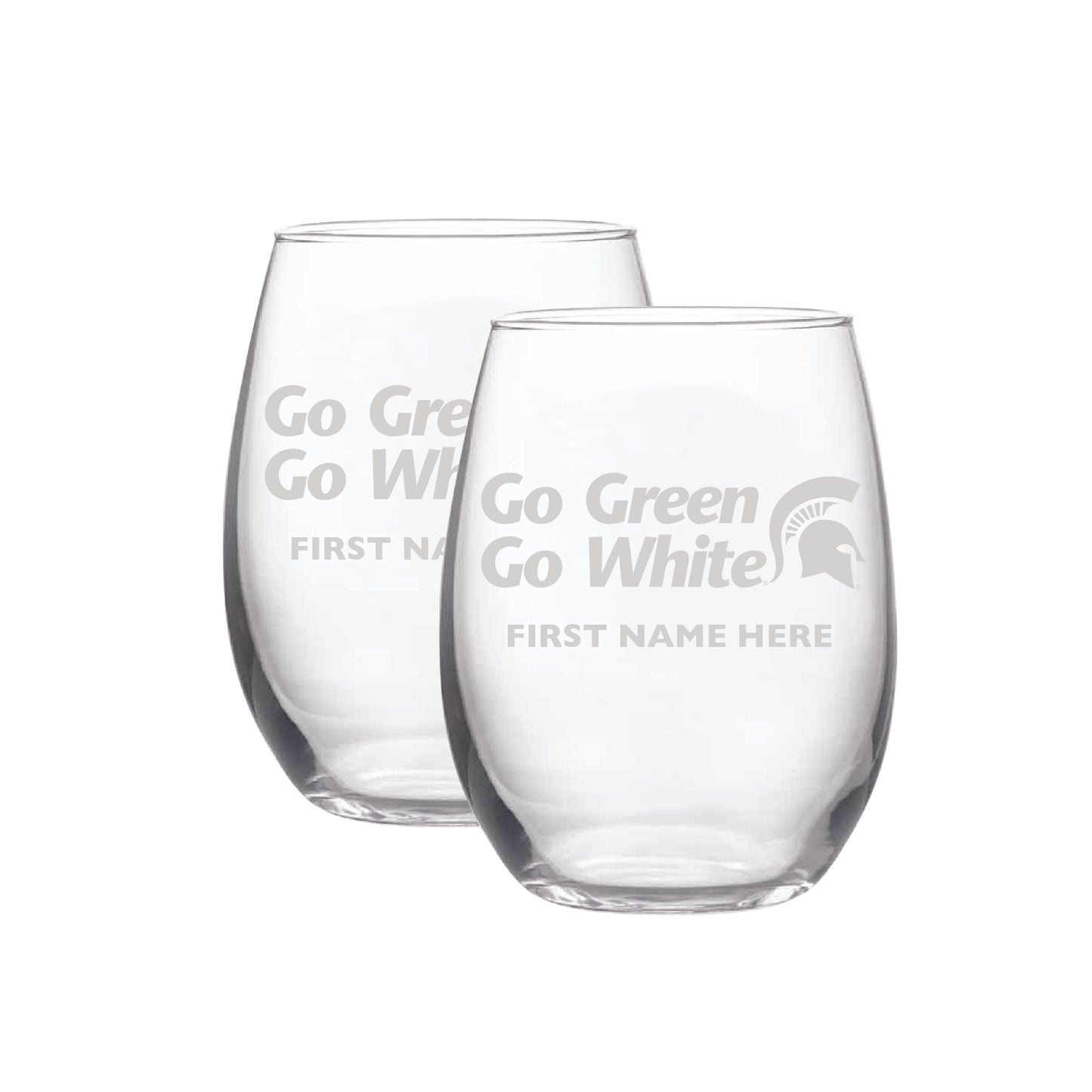 Michigan State Spartans Two-Pack 21oz. Personalized Etched Stemless Wine Glass