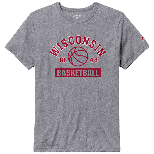 Men's League Collegiate Wear Heather Gray Wisconsin Badgers Basketball Team Arch Victory Falls Tri-Blend T-Shirt