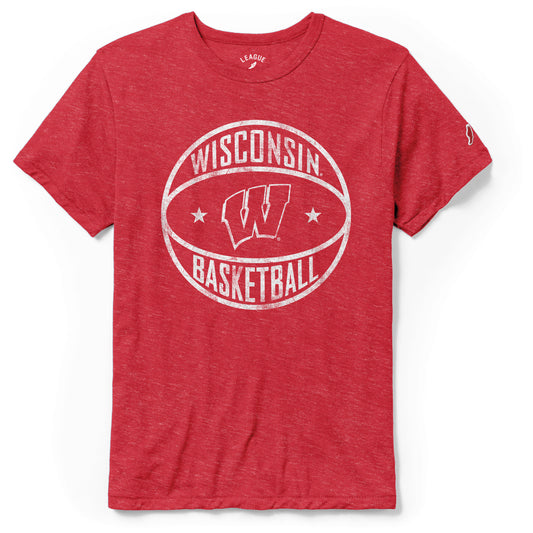 Men's League Collegiate Wear Heather Red Wisconsin Badgers Basketball Victory Falls Tri-Blend T-Shirt