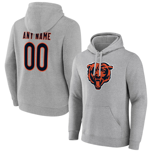 Men's Heathered Gray Chicago Bears Team Authentic Custom Pullover Hoodie