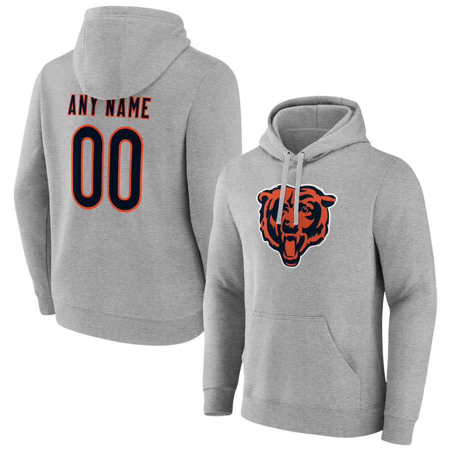 Men's Heathered Gray Chicago Bears Team Authentic Custom Pullover Hoodie