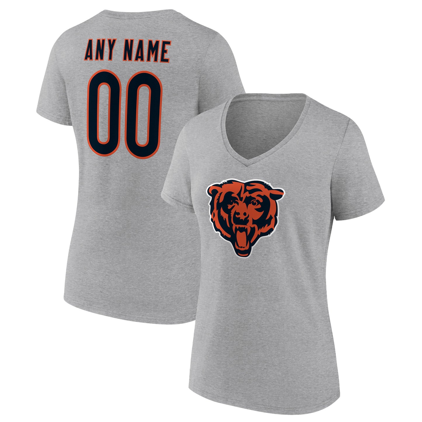 Women's Gray Chicago Bears Team Authentic Custom V-Neck T-Shirt