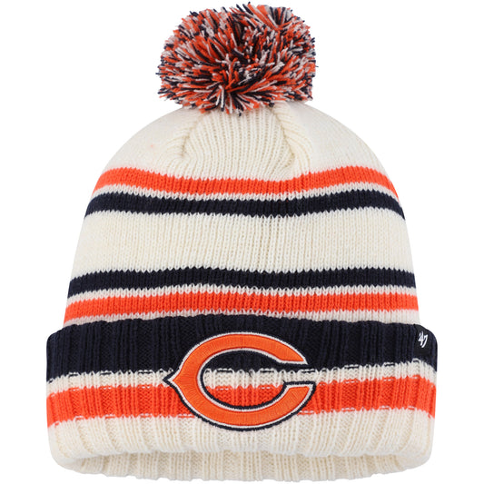 Youth '47 Cream Chicago Bears Driftway Cuffed Knit with Pom