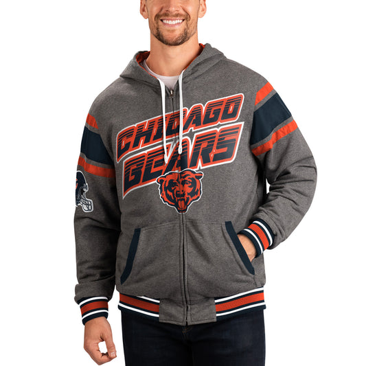 Men's G-III Sports by Carl Banks Navy/Gray Chicago Bears Extreme Full Back Reversible Hoodie Full-Zip Jacket