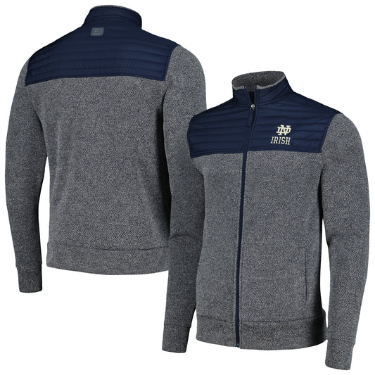 Men's Colosseum Gray/Navy Notre Dame Fighting Irish Putter Herringbone Full-Zip Jacket