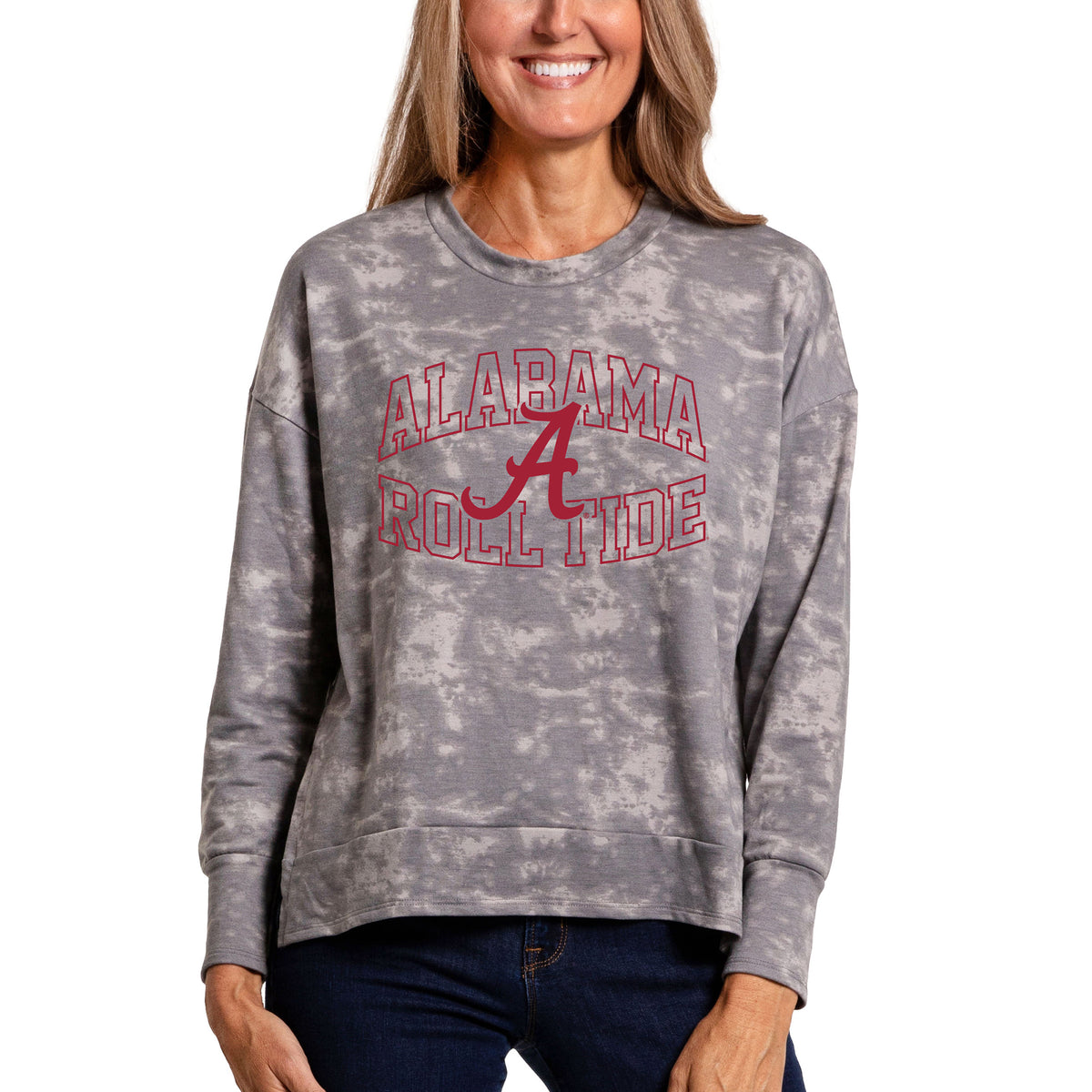 Women's  Gray Alabama Crimson Tide Brandy Tie-Dye Long Sleeve Tri-Blend Pullover Top